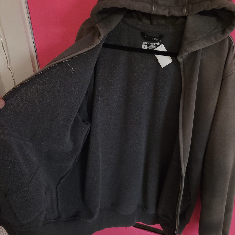 Carhartt XL Hooded Sweatshirt rain defender loose fit work wear grunge Full Zip - Picture 6 of 6